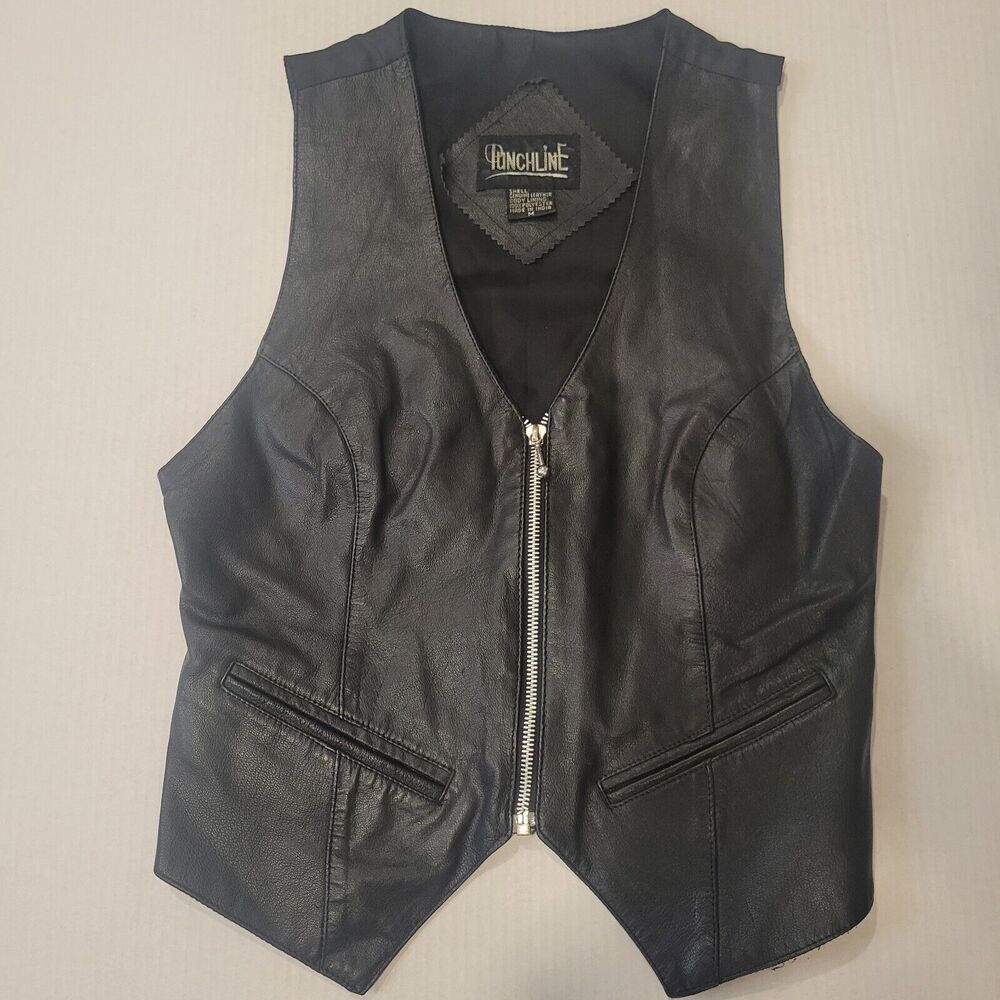 Punchline women's leather grunch biker vest sz M. clean goth rocker punk hipster